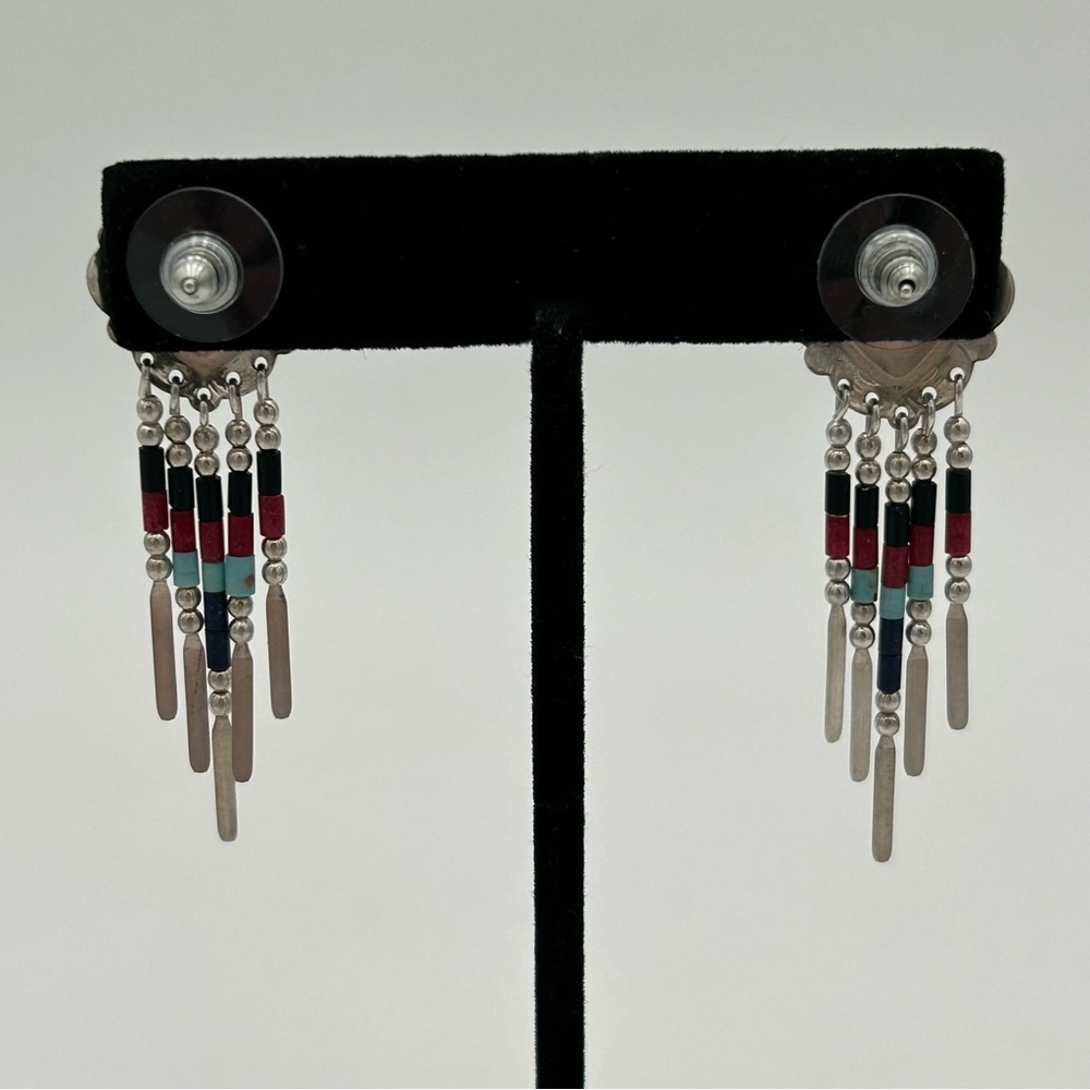 Sterling Silver Native American Turquoise Earrings - Picture 2 of 6